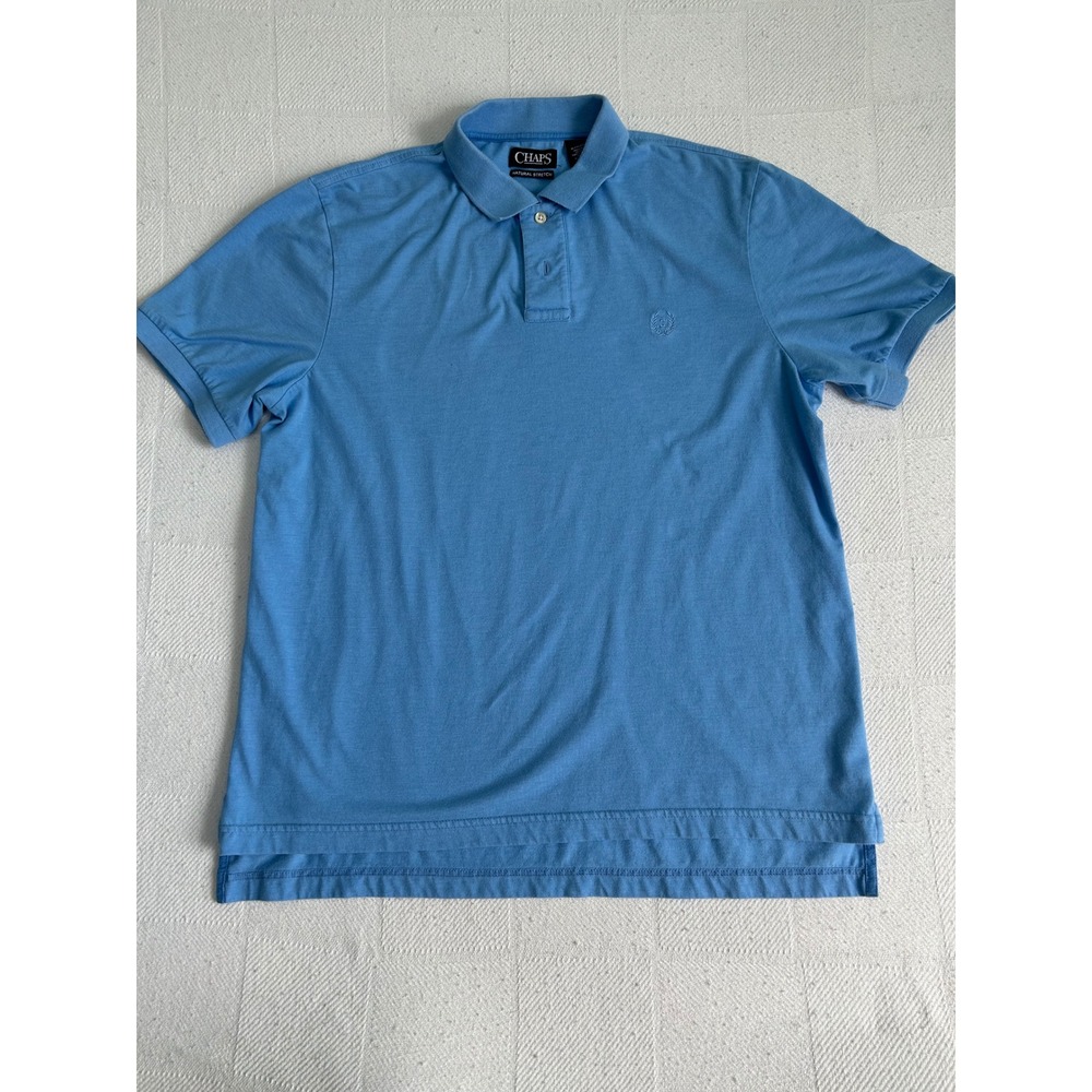 Chaps Mens XL Blue Natural Stretch Short Sleeve Polo Shirt Embroidered Logo